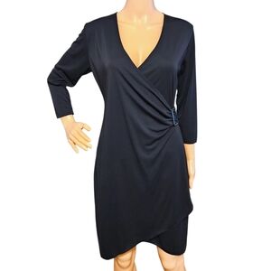 VTG Black Wrap Dress Grace Dresses Sz S Korea Made Buckle Detail V-Neck Career